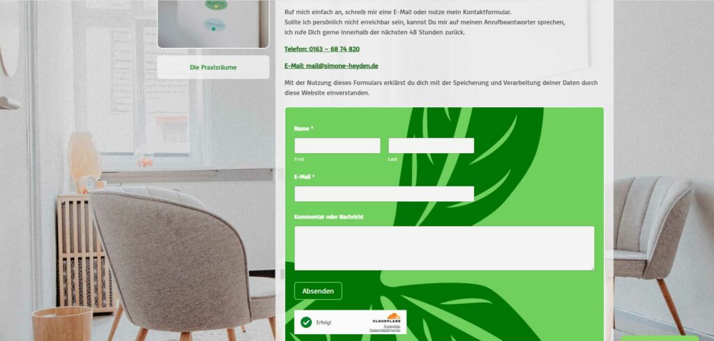 Kontaktformular Therapiepraxis Simone Heyden