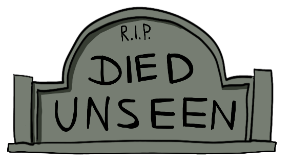 Grabstein mit Aufschrift "Died unseen"